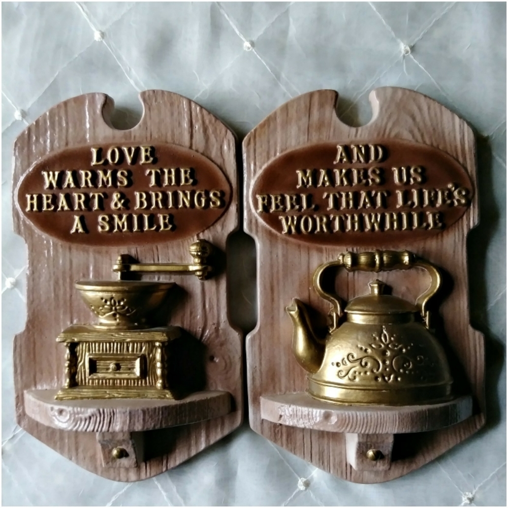 Vintage Kitchen Chalk Ware Wall Plaques